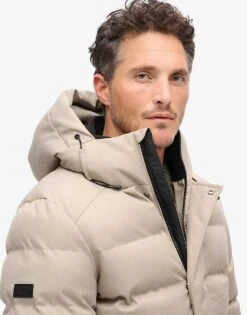Superdry Hooded Tweed Sports Puffer Jacket In Beige Marl For Men -Mens Out Fit Deals 207469990 3