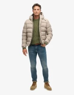 Superdry Hooded Tweed Sports Puffer Jacket In Beige Marl For Men -Mens Out Fit Deals 207469990 4