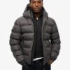 Superdry Hooded Tweed Sports Puffer Jacket In Grey Marl For Men