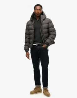 Superdry Hooded Tweed Sports Puffer Jacket In Grey Marl For Men -Mens Out Fit Deals 207470040 4
