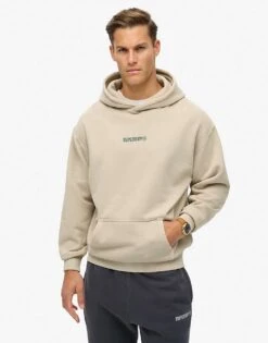 Superdry Micro Logo Graphic Loose Hoodie In Chateau Gray For Men