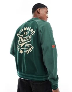 Superdry College Graphic Jersey Bomber Jacket In Forest Green For Men