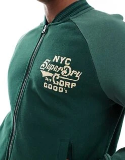 Superdry College Graphic Jersey Bomber Jacket In Forest Green For Men -Mens Out Fit Deals 207476272 4