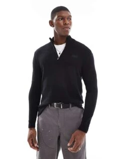 Superdry Essential Embroidered Knitted Half Zip Jumper In Black For Men 11 Superdry Essential Embroidered Knitted Half Zip Jumper In Black For Men -Mens Out Fit Deals 207650100 1 black 1