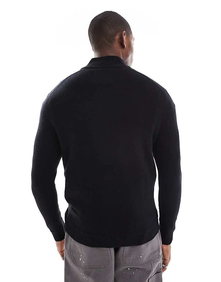 Superdry Essential Embroidered Knitted Half Zip Jumper In Black For Men 4 Superdry Essential Embroidered Knitted Half Zip Jumper In Black For Men - Image 2