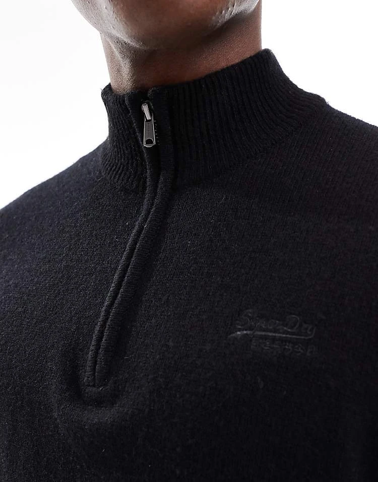Superdry Essential Embroidered Knitted Half Zip Jumper In Black For Men 5 Superdry Essential Embroidered Knitted Half Zip Jumper In Black For Men - Image 3