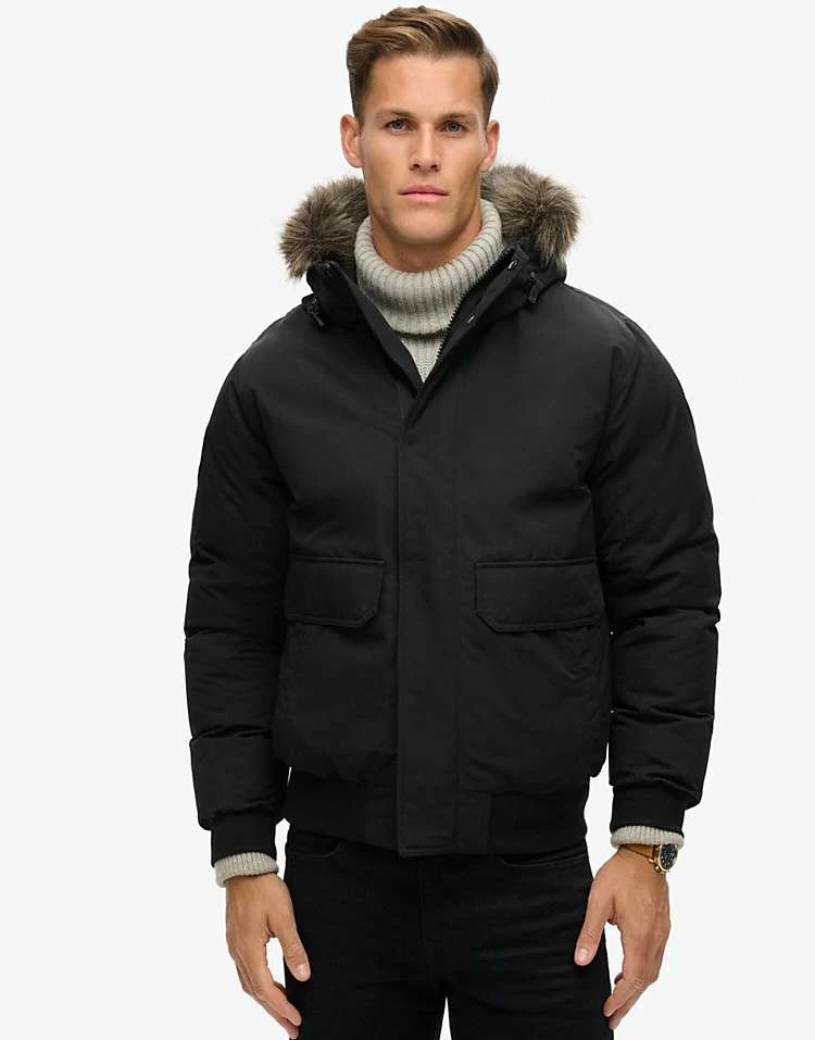Superdry Everest Faux Fur Bomber Jacket In Jet Black For Men 3 Superdry Everest Faux Fur Bomber Jacket In Jet Black For Men