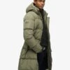 Superdry Hooded Sports Puffer Jacket In Dusty Olive Green For Men