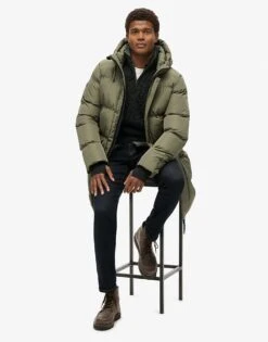 Superdry Hooded Sports Puffer Jacket In Dusty Olive Green For Men -Mens Out Fit Deals 207650424 4