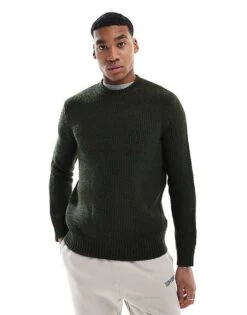 Superdry Merchant Textured Crew Jumper In Olive For Men