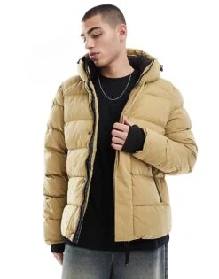 Superdry Hooded Microfibre Sport Puffer Jacket In Rock Stone For Men -Mens Out Fit Deals 207702733 1 rockstone 1