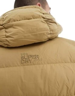 Superdry Hooded Microfibre Sport Puffer Jacket In Rock Stone For Men -Mens Out Fit Deals 207702733 2