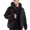 Superdry Hooded Microfibre Sport Puffer Jacket In Black For Men
