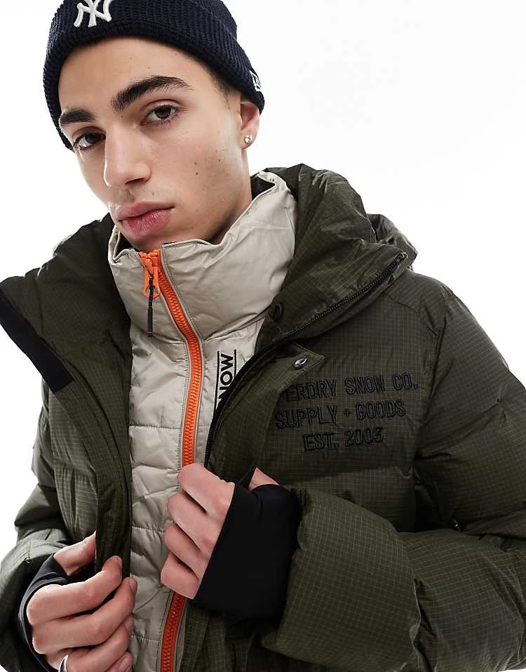 Superdry Hooded Microfibre Sport Puffer Jacket In Army Khaki For Men 6 Superdry Hooded Microfibre Sport Puffer Jacket In Army Khaki For Men - Image 4