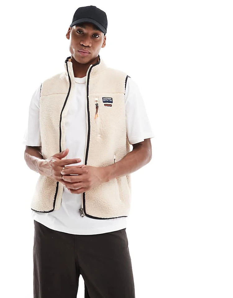 Superdry Outdoor Fleece Gilet In Oatmeal Beige For Men 7 Superdry Outdoor Fleece Gilet In Oatmeal Beige For Men - Image 5