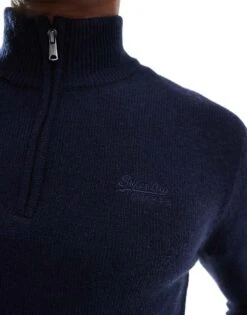 Superdry Essential Embroidered Knitted Half Zip Jumper In Navy Marl For Men 9 Superdry Essential Embroidered Knitted Half Zip Jumper In Navy Marl For Men -Mens Out Fit Deals 207821575 3
