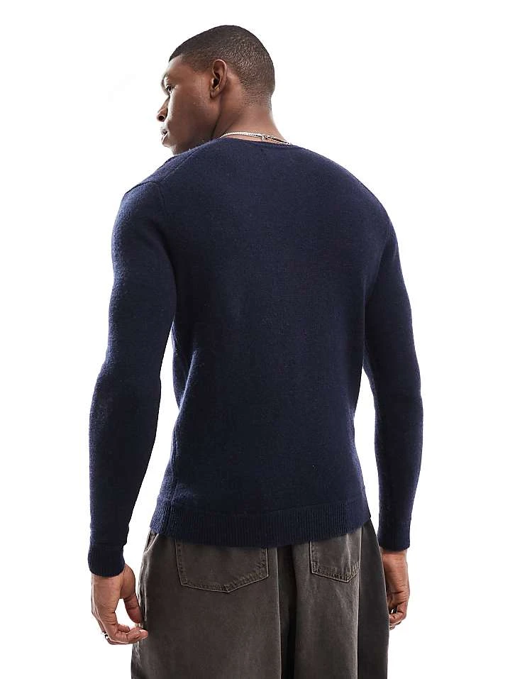 Superdry Essential Slim Fit Crew Jumper In Navy Marl For Men 5 Superdry Essential Slim Fit Crew Jumper In Navy Marl For Men - Image 3