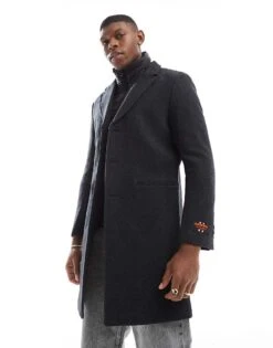 Superdry Tailored 2 In 1 Town Coat In Black Herringbone For Men
