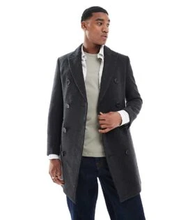 Superdry Merchant Town Coat In Black Herringbone For Men -Mens Out Fit Deals 207934718 2