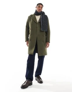 Superdry Wool Long Coat In Olive Night Green For Men