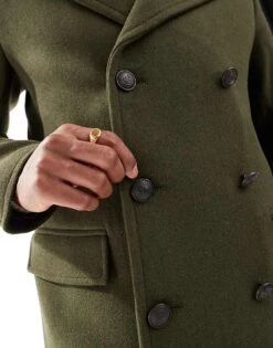 Superdry Wool Long Coat In Olive Night Green For Men -Mens Out Fit Deals 207942606 3