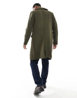 Superdry Wool Long Coat In Olive Night Green For Men -Mens Out Fit Deals 207942606 4