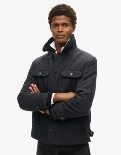Superdry Merchant Wool Chore Jacket In Navy Herringbone For Men -Mens Out Fit Deals 208041594 1 navyherringbone 1