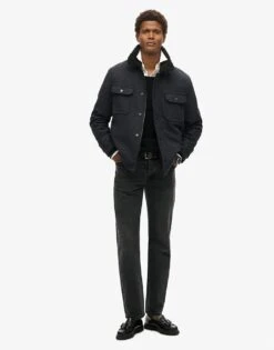 Superdry Merchant Wool Chore Jacket In Navy Herringbone For Men -Mens Out Fit Deals 208041594 2