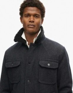 Superdry Merchant Wool Chore Jacket In Navy Herringbone For Men -Mens Out Fit Deals 208041594 3