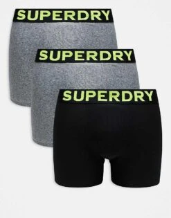 Superdry Boxer Triple Pack In Khaki Stripe/khaki Grit/black For Men