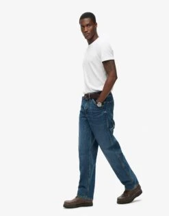 Superdry Cotton Carpenter Jeans In Palms Dark Blue For Men