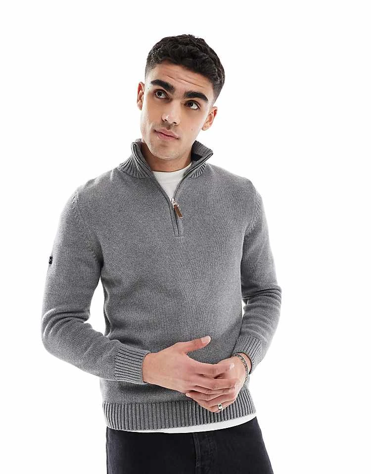 Superdry Cotton Classics Half-zip Knitted Jumper In Grey Marl For Men 3 Superdry Cotton Classics Half-zip Knitted Jumper In Grey Marl For Men
