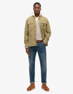 Superdry Cotton Canvas Workwear Overshirt In Fatigue Green For Men