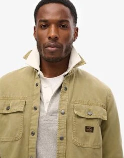 Superdry Cotton Canvas Workwear Overshirt In Fatigue Green For Men -Mens Out Fit Deals 208279413 3