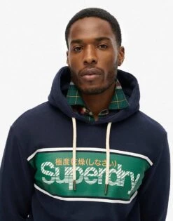 Superdry Core Logo Stripe Hoodie In Nautical Navy For Men