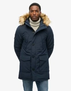 Superdry Hooded Everest Faux Fur Parka In Nordic Chrome Navy For Men -Mens Out Fit Deals 208279552 2