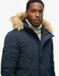 Superdry Hooded Everest Faux Fur Parka In Nordic Chrome Navy For Men -Mens Out Fit Deals 208279552 4