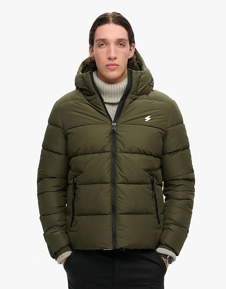 Superdry Hooded Sports Puffer Jacket In Dark Moss Green For Men 3 Superdry Hooded Sports Puffer Jacket In Dark Moss Green For Men