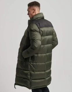 Superdry Longline Down Puffer Coat In Dark Moss For Men -Mens Out Fit Deals 208279779 3