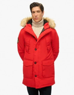 Superdry Everest Parka Coat In High Risk Red For Men -Mens Out Fit Deals 208279803 2