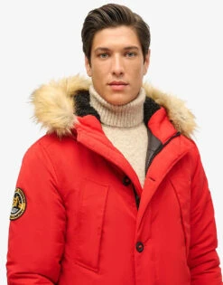 Superdry Everest Parka Coat In High Risk Red For Men -Mens Out Fit Deals 208279803 3