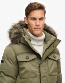 Superdry Chinook Faux Fur Parka Coat In Dusty Olive Green For Men -Mens Out Fit Deals 208279839 3