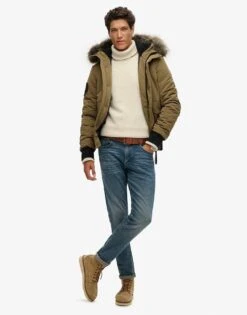 Superdry Hooded Everest Puffer Bomber Jacket In Military Olive For Men -Mens Out Fit Deals 208279928 4