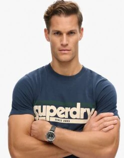Superdry Terrain Striped Logo T-shirt In Eclipse Navy For Men