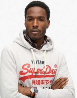 Superdry Duo Vintage Logo Hoodie In Glacier Grey Marl For Men