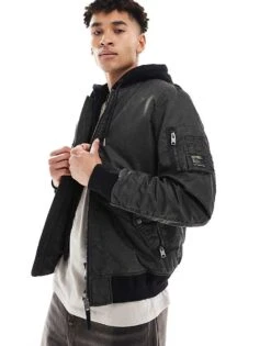 Superdry Military Ma1 Bomber Jacket In Washed Dark Green For Men