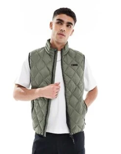 Superdry Diamond Quilt Fuji Lite Gilet In Dusty Olive Green For Men -Mens Out Fit Deals 208285843 1 dustyolivegreen 1