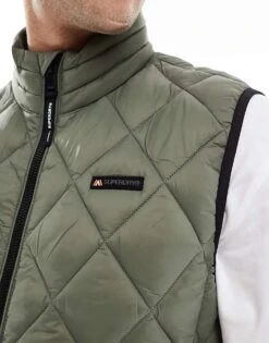 Superdry Diamond Quilt Fuji Lite Gilet In Dusty Olive Green For Men -Mens Out Fit Deals 208285843 3