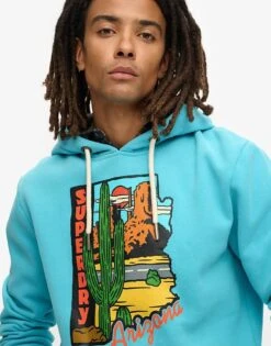 Superdry Travel Postcard Graphic Hoodie In Maui Blue For Men -Mens Out Fit Deals 208286628 3