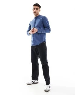 Superdry Indigo Grandad Shirt In Indigo Gingham For Men -Mens Out Fit Deals 208286696 4